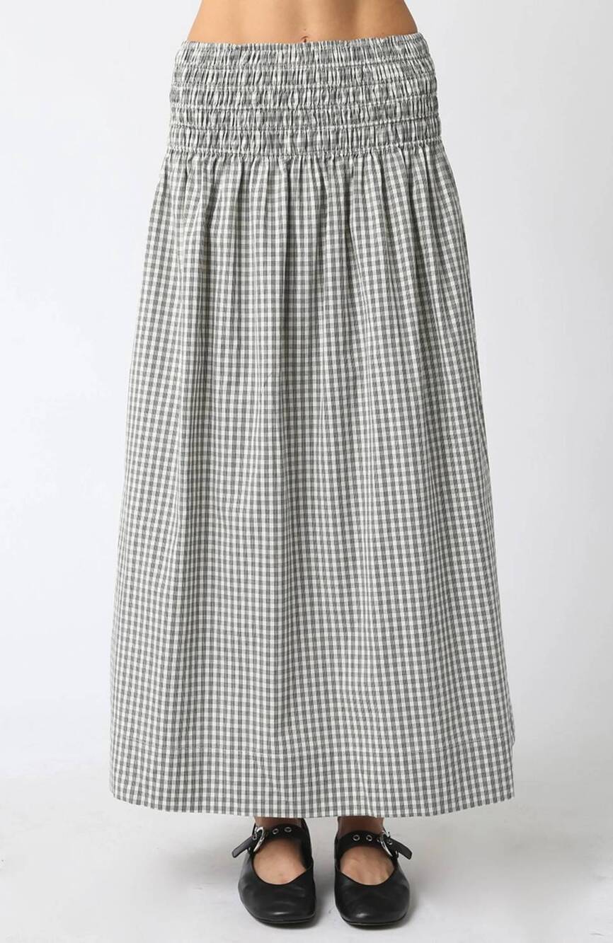 NEW OLIVACEOUS jesse smocked midi skirt in black/ cream
